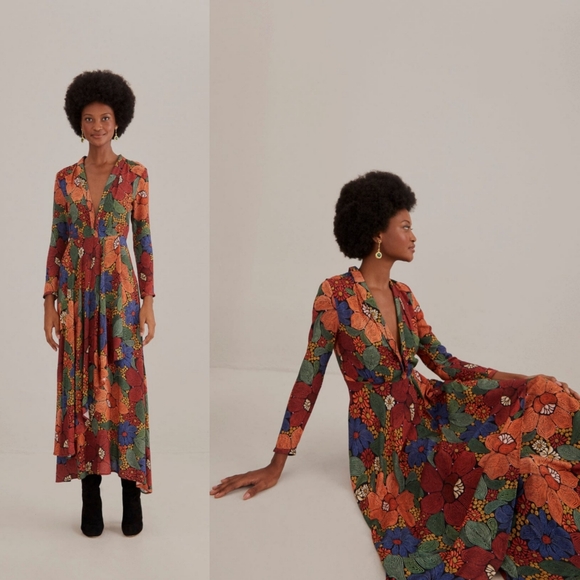 Farm Rio Black Stitched Flowers Maxi Dress - Picture 16 of 16